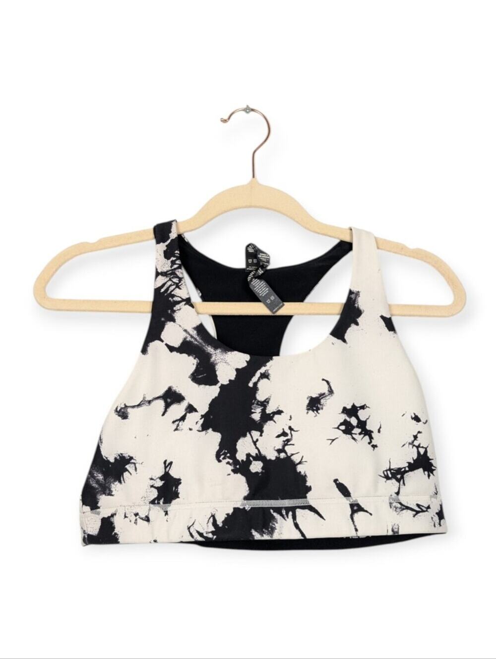 Wildfox Sports Bra L Black White Tie Dye Athletic Yoga Gym Athleisure